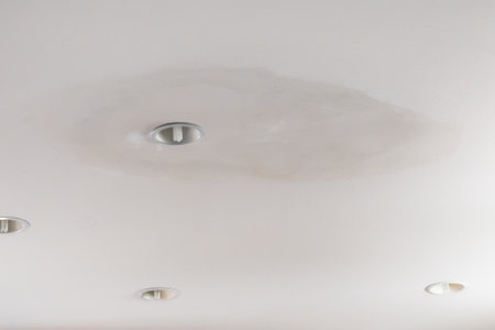 Damage to ceiling drywall after roof leakの写真素材
