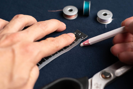 person taking measurements with a tailoring meter