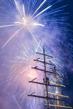 Fireworks display during The Tall Ship Festivalの写真素材