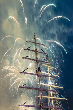 Fireworks display during The Tall Ship Festivalの写真素材