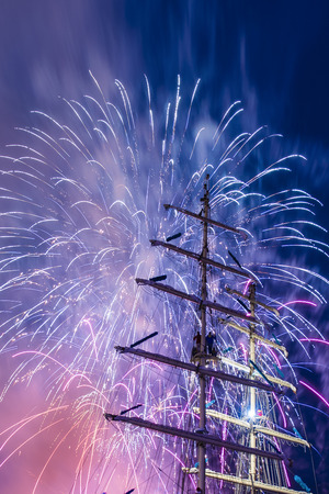 Fireworks display during The Tall Ship Festivalの写真素材
