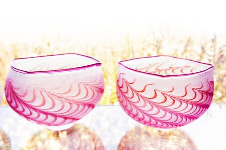 Two glass vases on the abstract backgroundの写真素材