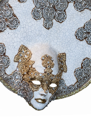 Large ceramic venetian carnival mask on white.の写真素材