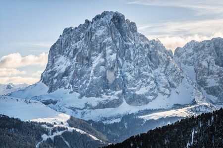Panoramic view Saslong Monte Pana in Dolomites mountainの写真素材