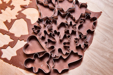 Gingerbread dough and Christmas cookie cutters