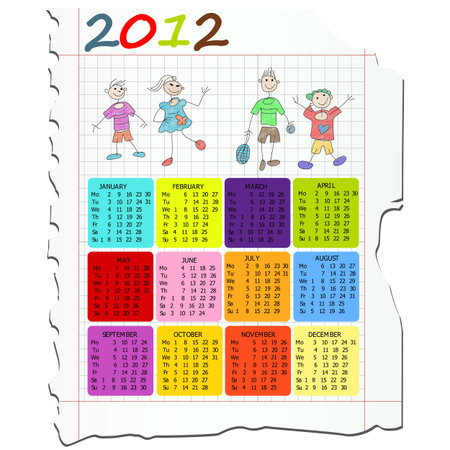 2012 calendar on math paper with kids drawings.のイラスト素材