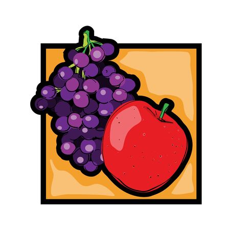 Classic clip art graphic icon with fresh fruits, grapes and appleのイラスト素材