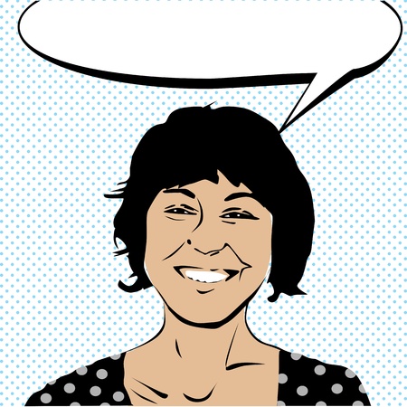 Pop art drawing of a girl laughing and a speech bubbleのイラスト素材