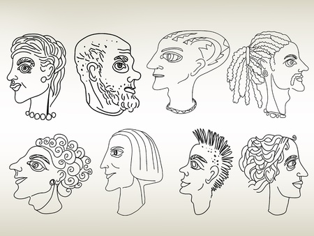 Hand drawn portraits, sketches of roman or greek males and females. のイラスト素材