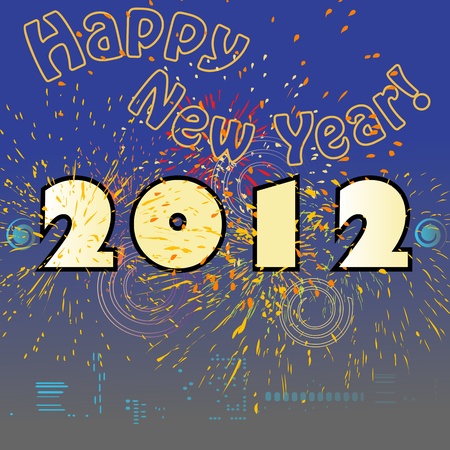 Happy New Year retro card with skyline and fireworks, 2012のイラスト素材