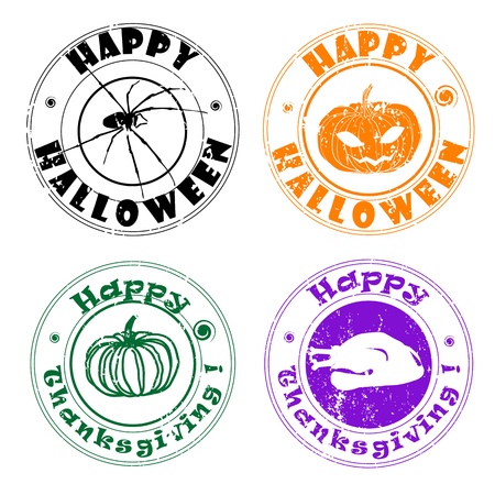 Halloween and Thanksgiving stamps, autumn greetingsのイラスト素材