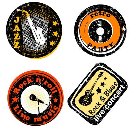 retro stamps for music concerts and parties isolated on whiteのイラスト素材