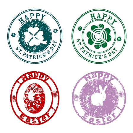 Saint Patrick's Day and Happy Easter stamps, spring greetingsのイラスト素材