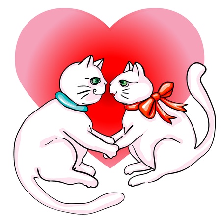 Valentine's Day cute cats in love, clip art isolated on whiteのイラスト素材