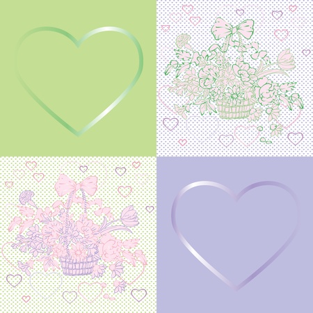 valentine's day shabby chic violet pattern with different tiles and flowers basketのイラスト素材