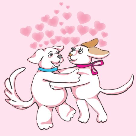 Valentine's Day card with romantic dogs in love, pink and grey harmonyのイラスト素材