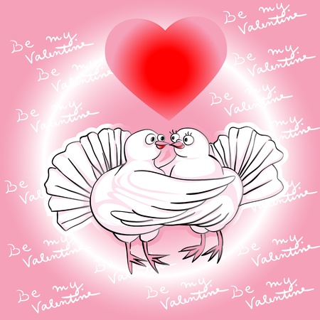 Valentine's Day card with pigeons in love under a magic heart, be my Valentineのイラスト素材
