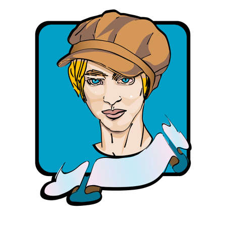 portrait of a blond young man with a newsboy cap, clip art isolated on whiteのイラスト素材