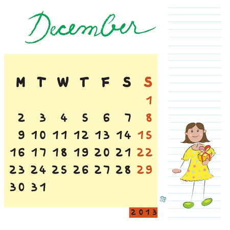 december 2013, calendar design with the gifted student profile for international schoolsのイラスト素材