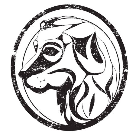 grunge stamp with a dog head in medallion isolated on whiteのイラスト素材