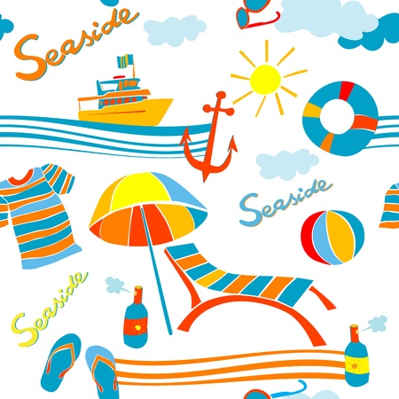 seaside icons summer pattern over whiteのイラスト素材