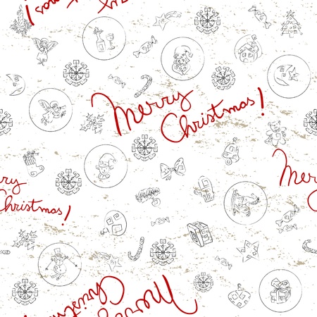 Doodles seamles pattern with Christmas greetingsのイラスト素材