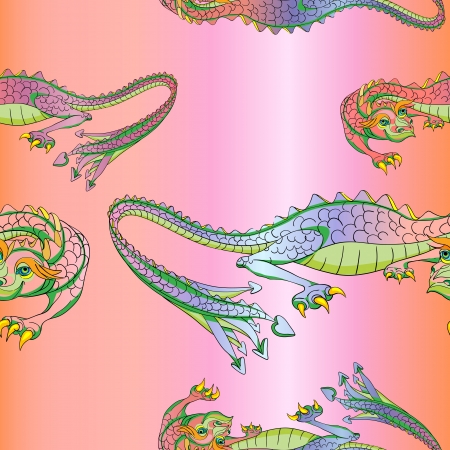 Hand drawn pattern with Chinese dragons over the representation of a silk backgroundのイラスト素材