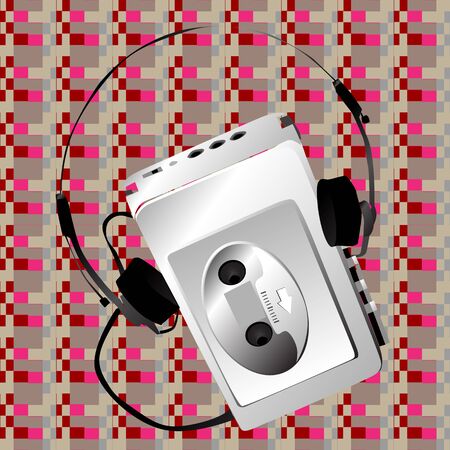 Illustration of a portable music player over a pixel art patternのイラスト素材