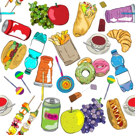 Hand drawn fast food elements patternのイラスト素材