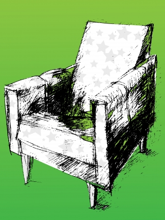 sketch illustration of an armchair with stars over a green backgroundのイラスト素材