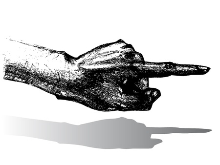 Black and white pointing hand classic sketch, anatomical study over white with shadowのイラスト素材