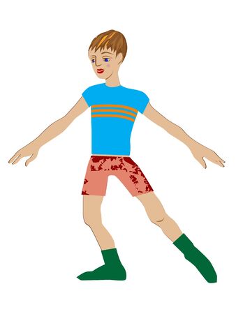 Caucasian boy dancing isolated on whiteのイラスト素材
