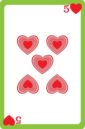 Scale hand drawn illustration of a playing card representing the five of hearts, one element of a deckのイラスト素材