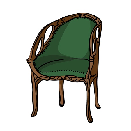 Hand drawn illustration of an 1900 style armchair, colored doodle isolated on whiteのイラスト素材