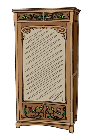 1900 style wardrobe, hand drawn colored illustration isolated on whiteのイラスト素材