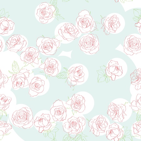 Hand drawn roses pattern, rococo retro revival style illustration over a soft green backgroundのイラスト素材