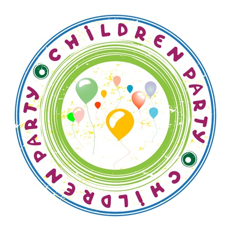 Children party colorful stamp with ballons isolated on whiteのイラスト素材