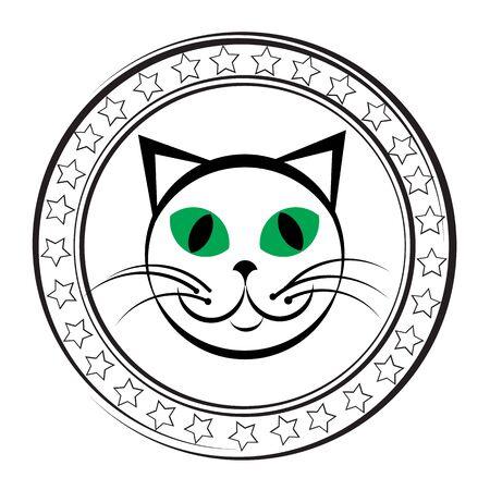 Cat head stamp with stars isolated on whiteのイラスト素材