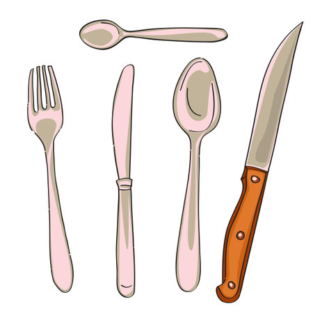 Hand drawn illustration of a cutlery series isolated on whiteのイラスト素材