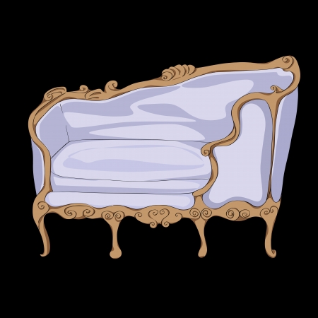 Rococo sofa hand drawn illustration, cartoon over a black backgroundのイラスト素材