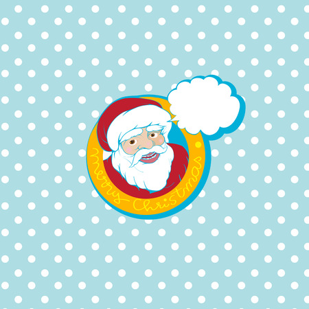 Santa Claus hand drawn illustration, retro greetings card with white dots and blank speech bubble for a Christmas messageのイラスト素材
