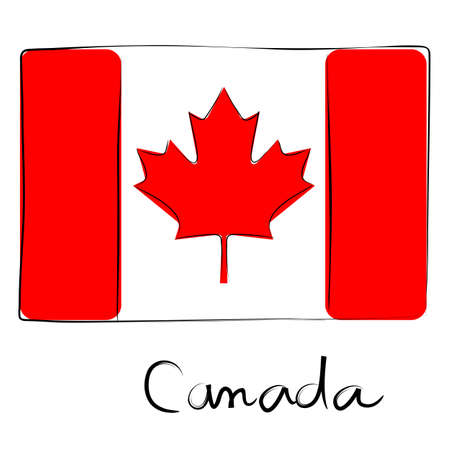Canada country flag doodle with text isolated on whiteのイラスト素材