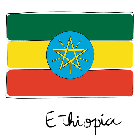 Ethiopia country flag doodle with text isolated on whiteのイラスト素材