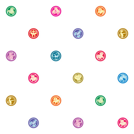 Sparse pattern with zodiac signs, cartoon illustrations over white backgroundのイラスト素材