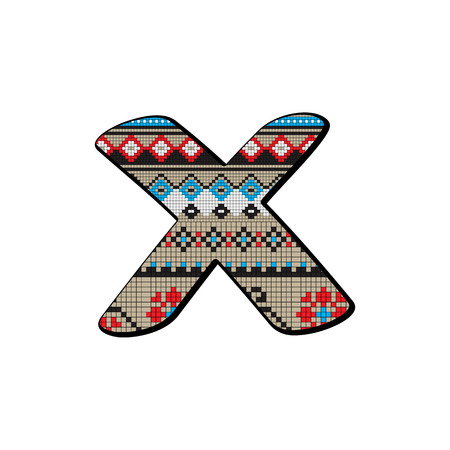 Decorated original font, pixel art ethnic model inspired by a Balkan motif over a funny fat small letter isolated on whiteのイラスト素材