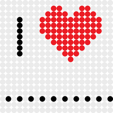 I love, fill in the blanks pixel illustration of a scoreboard composition with digital text and heart shape made of dotsのイラスト素材