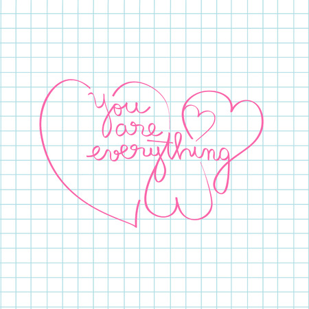 Hand drawn original text doodle composition with hearts over math paperのイラスト素材