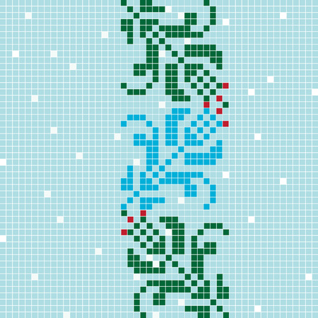 Romanian traditional seamless pattern with stylized lily flowers, pixelated background inspired by the traditional art from Sibiu area, Romaniaのイラスト素材