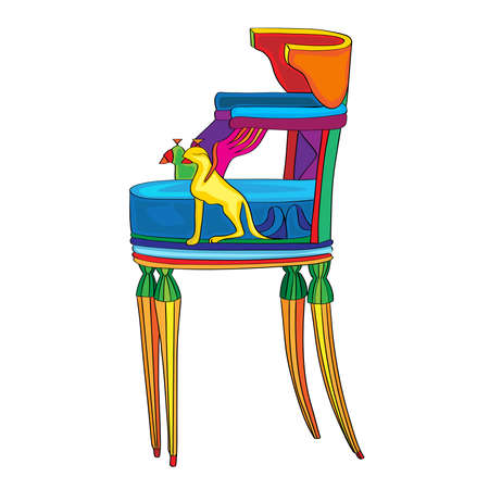 Hand drawn doodle illustration of a postmodern multicolored classical revival chair, object isolated on white, Empire historical furniture styleのイラスト素材