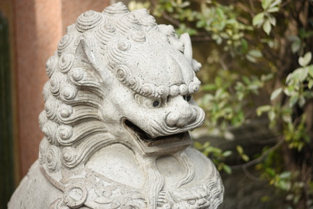 lion statue in Chinese temple , Bangkok ,thailandの写真素材
